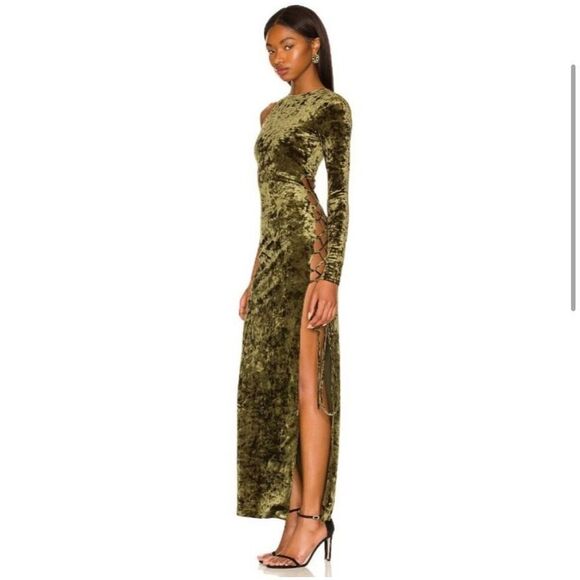 NEW Camila Coelho Gabriel Olive Green Velvet Strappy Maxi Dress Small - Picture 4 of 11